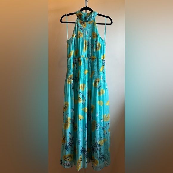 NEW DVF Lupin Floral-Print Plissé Chiffon Midi Dress Sz 6 Turquoise Floral - Picture 13 of 14